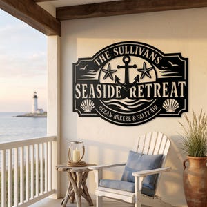 Custom Beach House Metal Wall Sign, Personalized Nautical Family Name Decor, Coastal Anchor Wall Art, Ocean Home Decor