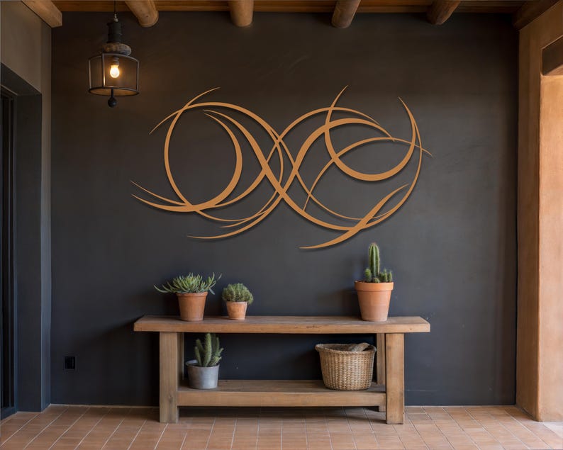 Modern Infinity Metal Wall Decor, Contemporary Curved Living Room Wall ...
