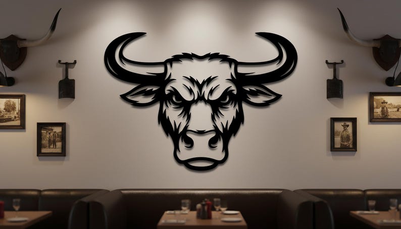 Bull Head Metal Wall Art | Farmhouse Wall Decor | Longhorn Wall Hanging ...