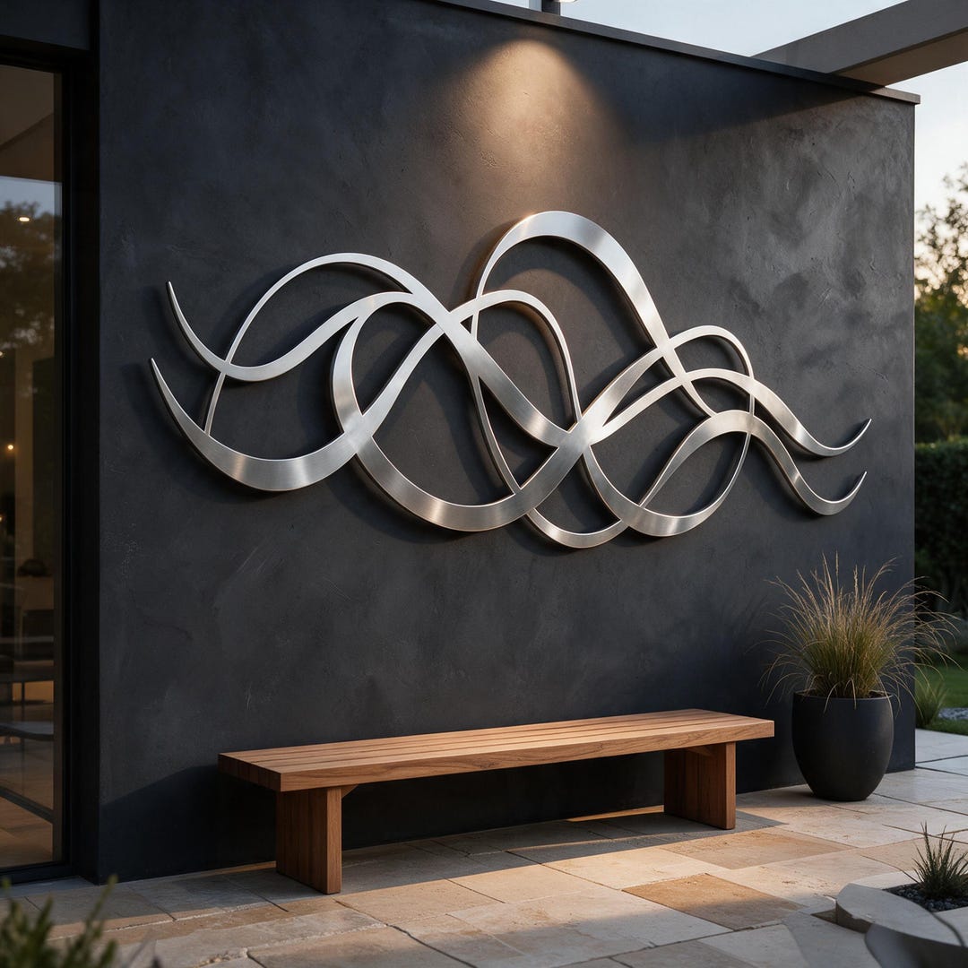 Abstract Curved Metal Wall Art, Mid Century Modern Geometric Decor ...