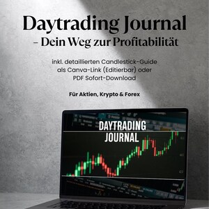 Trading Tagebuch Deutsch – Daytrading Journal mit Strategie-Guide für Elliott Wellen & Chartmuster | PDF + Canva