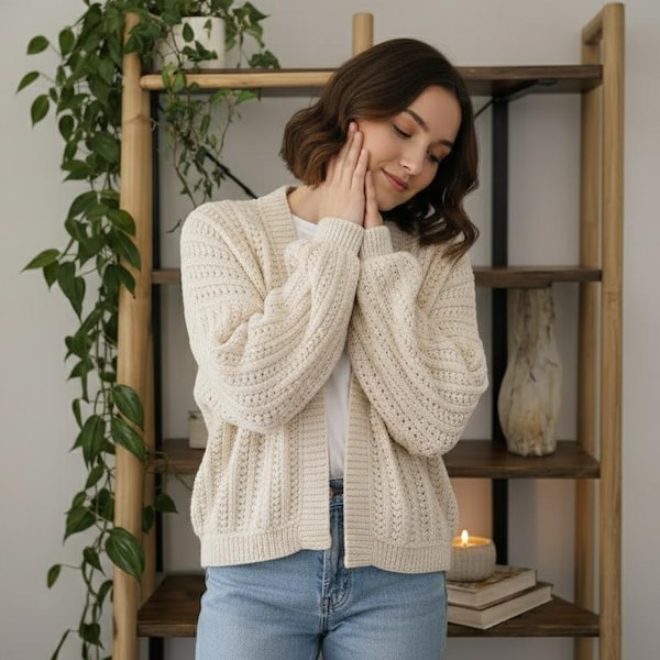 Beginner Crochet Cardigan Pattern PDF | Easy Oversized Raglan Cardigan | Step-by-Step Tutorial | S–3XL