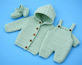 Crochet Baby Outfit Pattern, Raglan Sweater, Booties, Hat Set (PDF Pattern)