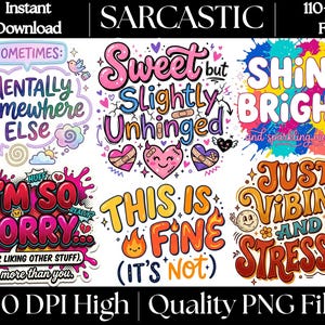 Sarkastiska citat PNG-paket | Rolig sarkastisk sublimering PNG | Digital nedladdning av T-shirtdesign | Sarkastiska citat Clipart