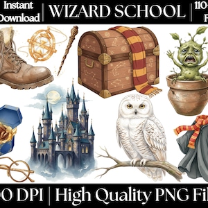 Akvarell Trollkarlsskolan Clipart | Magic Academy PNG-paket (110+)