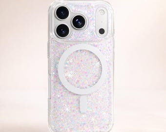 Sparkle Glitter Phone Case for iPhone 17 Pro Max, 17 Pro, 17, Magnetic Wireless Charging Case, Clear Shockproof Protective Cover