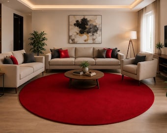 Roter Runder Teppich für Wohnzimmer, Großer Kreisteppich, Moderner, minimalistischer Wollteppich, Wollteppich, gemütliches Wohndekor