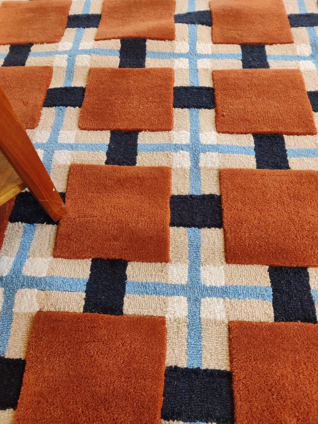 Square Pattern Rugs Geometric Area Rug, Mid Century Modern Square Pattern Rug, Retro Grid ...