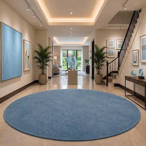Blue Round Rug, Solid Soft Circle Area Rug for Living Room, Minimalist Large Blue Carpet, Modern Entryway Rug, Cozy Plain Bedroom Rug