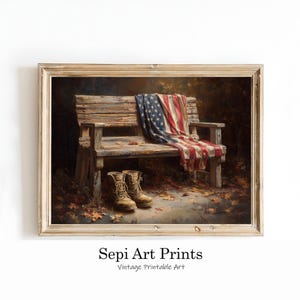 Patriotic American Flag Bench Wall Art | Veteran Memorial, Father's Day Decor (Digital Download)