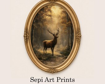 Vintage Deer Forest Art Print | Autumn Stag Landscape (Digital Download)