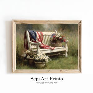 American Flag Bench Painting | Rustic Farmhouse Patriotic Art (Digital Download)
