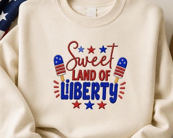 Sweet Land of Liberty-borduurontwerp, patriottische VS-borduurbestand, 4 juli machineborduurwerk, Amerikaans ijslollyontwerp, PES-bestand