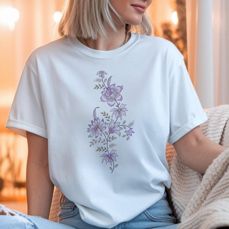 Purple Floral Embroidery Design, Elegant Flower Embroidery Pattern ...