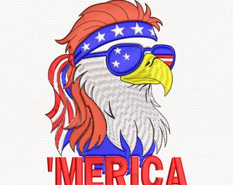 American Eagle-borduurontwerp, patriottische adelaar-borduurbestand, Amerikaanse adelaar met zonnebril, 4 juli-borduurbestand, digitale download