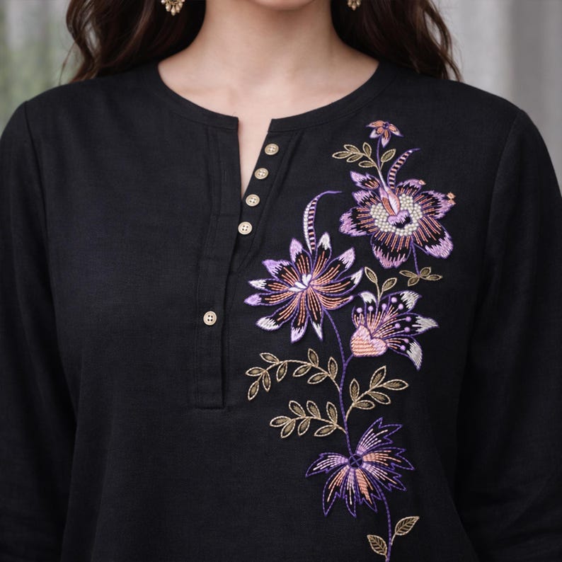 Purple Floral Embroidery Design, Elegant Flower Embroidery Pattern ...