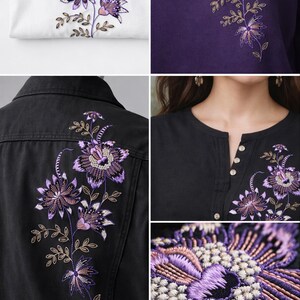 Purple Floral Embroidery Design, Elegant Flower Embroidery Pattern ...