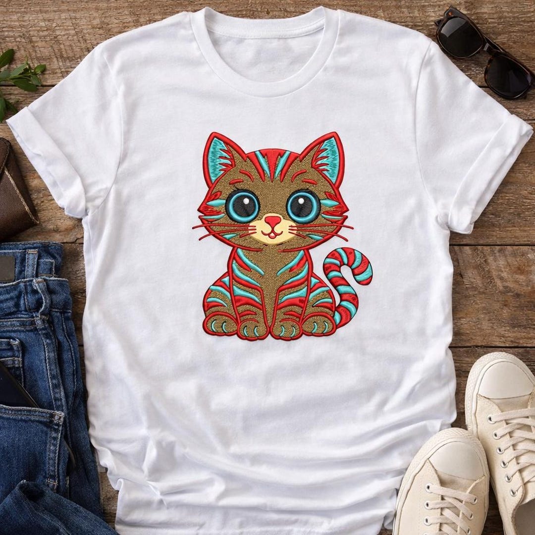 Cute Cat Embroidery Design, Kitty Embroidery File, Cartoon Cat Machine ...