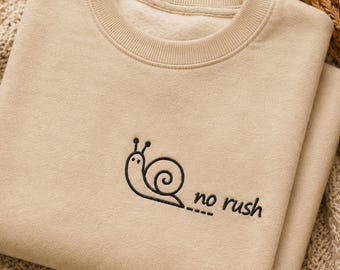 No Rush slak borduurontwerp, grappige slak borduurpatroon, minimalistische slak omtreksteekbestand, minimalistische lijntekeningen borduurontwerp