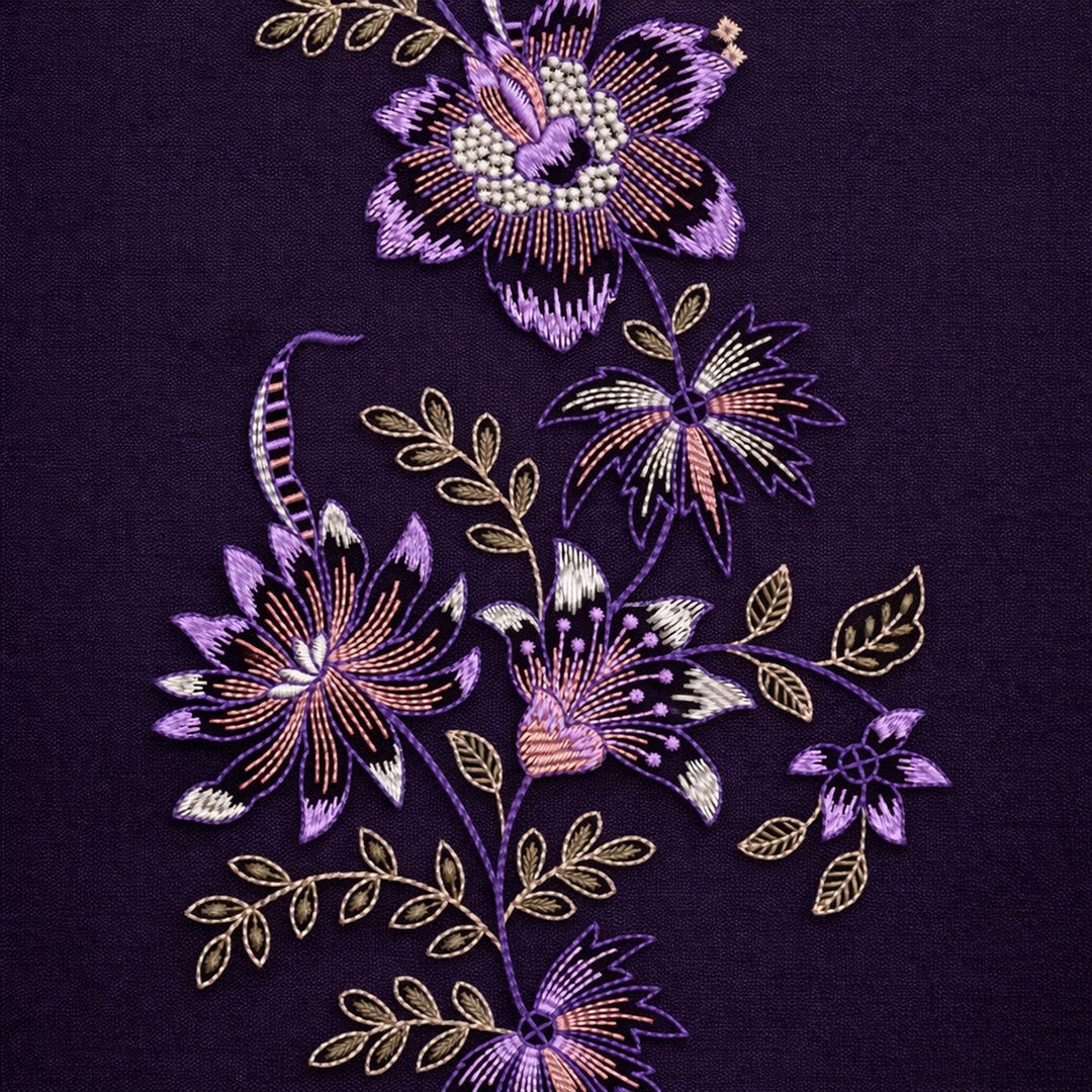 Purple Floral Embroidery Design, Elegant Flower Embroidery Pattern ...