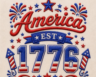American Est 1776 borduurontwerp, 1776 America borduurontwerp, patriottische borduurontwerp, 4 juli borduurwerk, digitale download