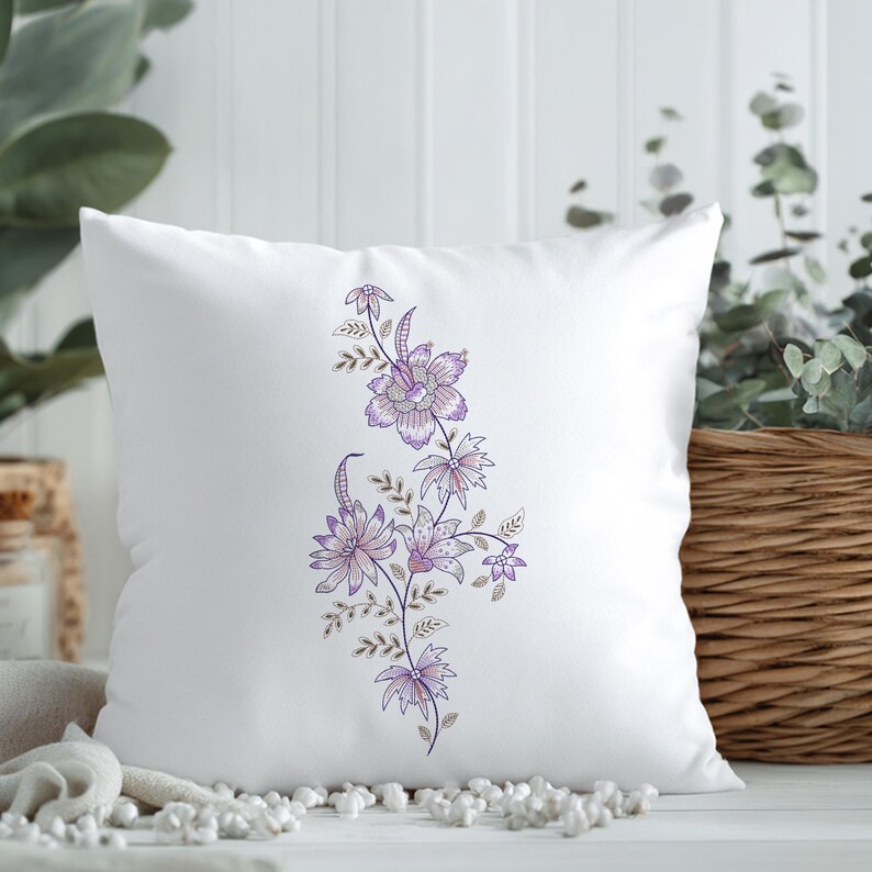 Purple Floral Embroidery Design, Elegant Flower Embroidery Pattern ...