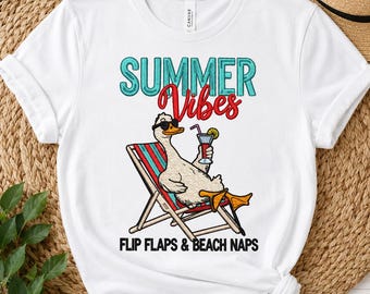 Summer Vibes-borduurontwerp, strandgans machineborduurbestand, borduurpatroon grappige zomereend, vakantieborduurwerk, PES-bestand