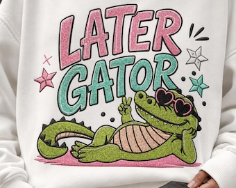 Later Gator-borduurontwerp, schattig alligator-borduurbestand, grappig borduurpatroon krokodil, 3 maten, trendy girly dierenborduurwerk