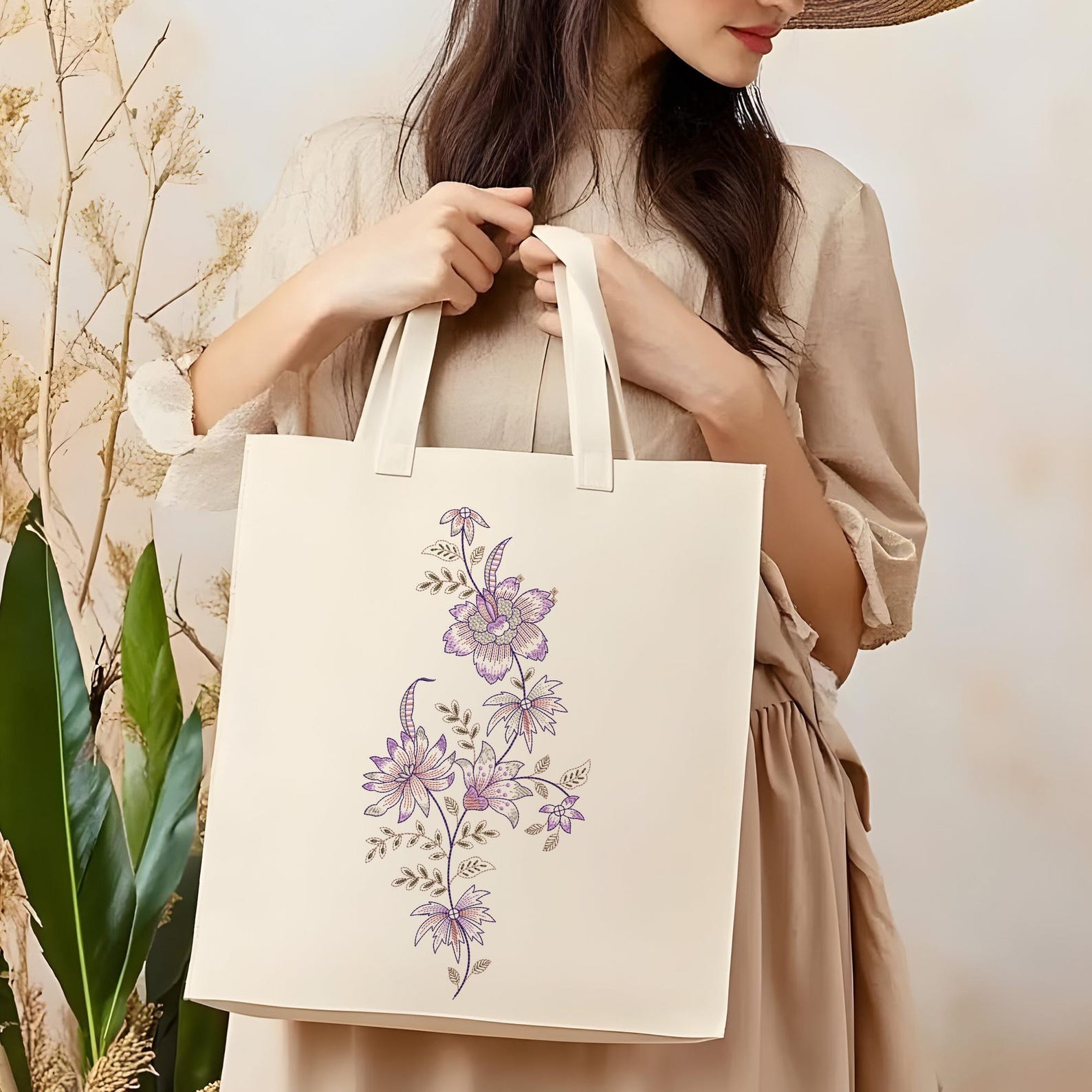 Purple Floral Embroidery Design, Elegant Flower Embroidery Pattern ...
