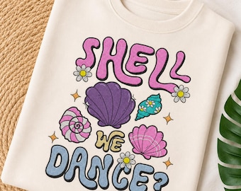 Borduurontwerp Shell We Dance, strandborduurpatroon, borduurmotief schelp en madeliefje, borduurmotief Beach Vibes, zomerborduurontwerp