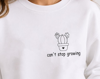 Can't Stop Growing Cactus-borduurontwerp, lijntekeningen borduurontwerp, positieve citaten, minimalistische lijntekeningen voor truien, Instant Download