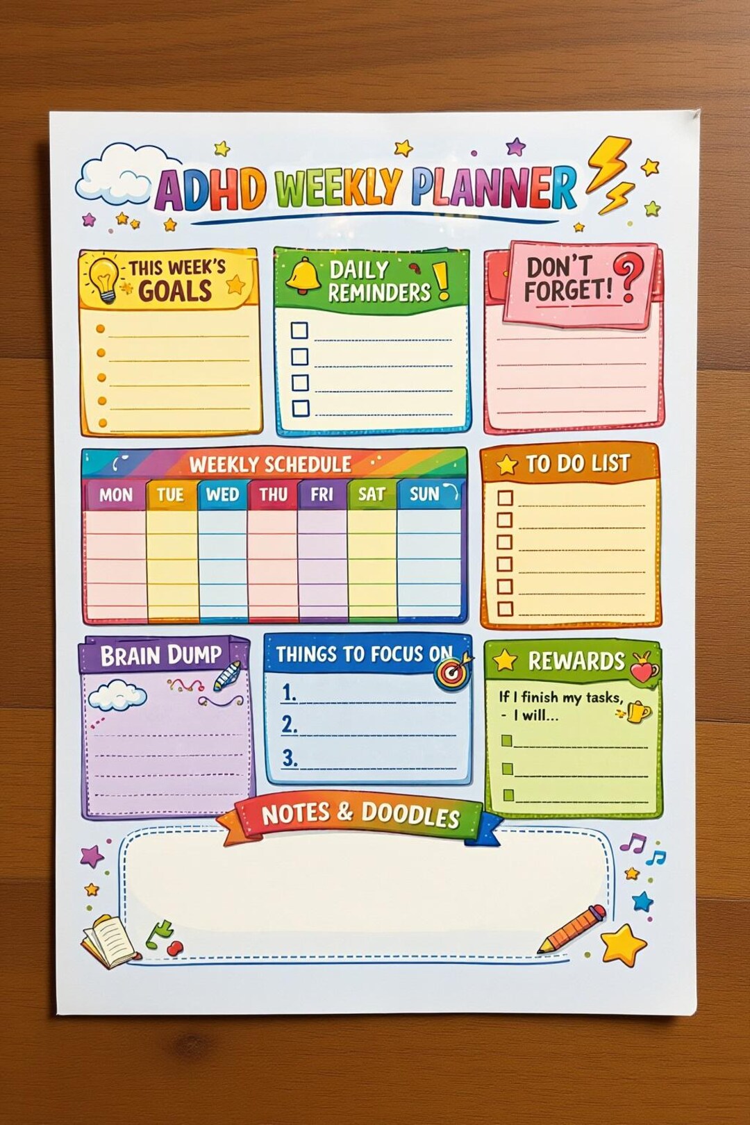 ADHD Weekly Planner Template | Colorful Printable Organizer (canva ...