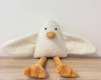 Handmade Stork Plush Toy, Embroidered Eyes, Nursery Decor, Cuddly Bird Animal