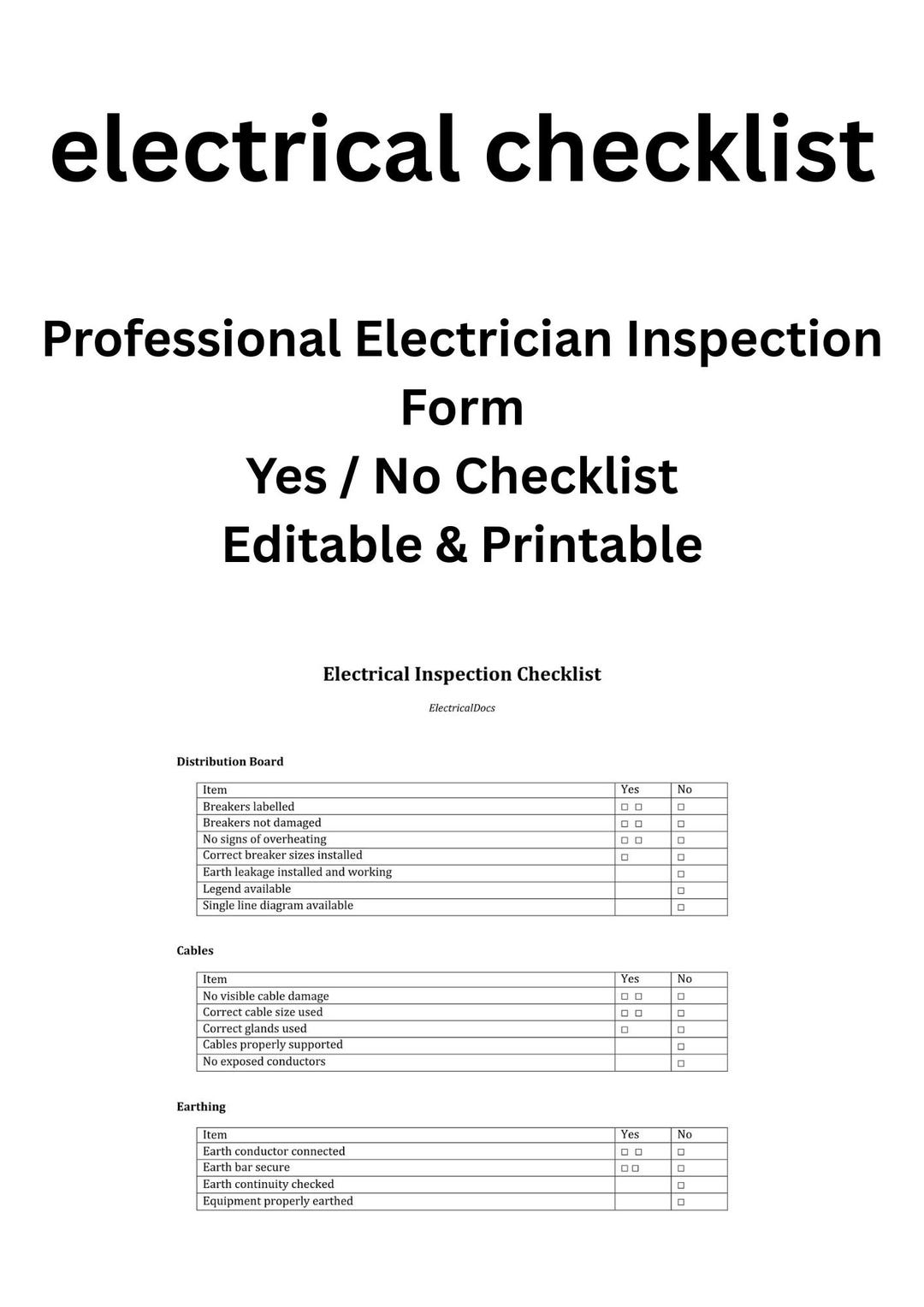 Electrical Inspection Checklist | Electrician Inspection Form ...