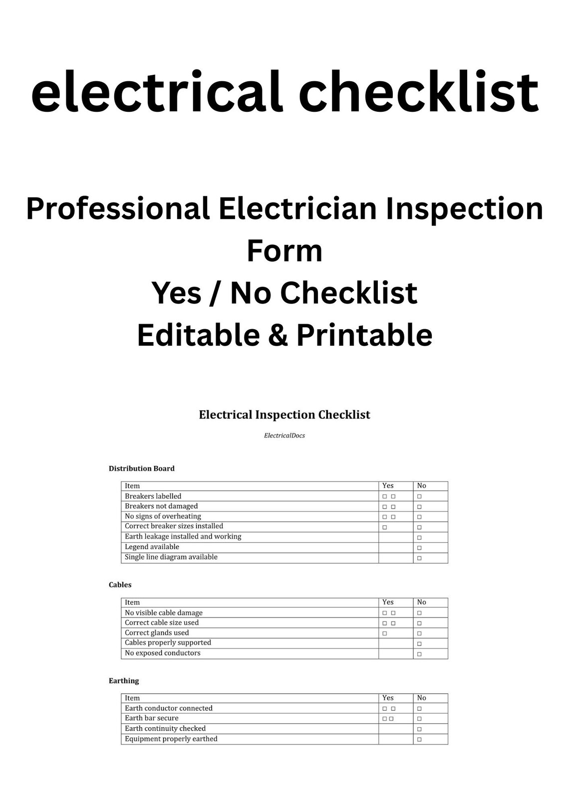Electrical Inspection Checklist | Electrician Inspection Form ...