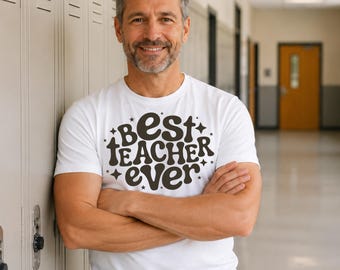 Model T-shirt heren schoolgang | Mockupbundel mannelijke leraar | Wit T-shirt voor man van middelbare leeftijd, png