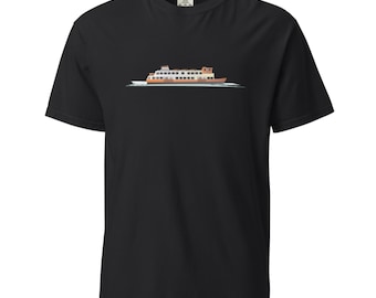Portugal Ferry T-Shirt - Lisbon Cacilheiro Boat Graphic Tee - Minimalist Urban Illustration