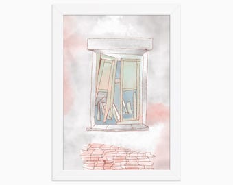 Silent Window – A4 Framed Art Print | Minimalist Wall Art | Contemporary Illustration Poster