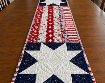 Patriotic Star Quilt Table Runner 3181T – Americana Red White Blue (Pattern)