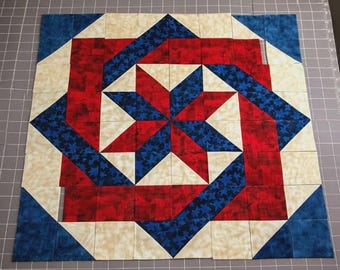 Liberty Spiral 3139T - Patriotic Quilt Pattern, Red White Blue Geometric Star Quilt Design