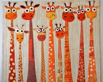 Long Neck Laughs 1835T - Giraffe Pattern, Safari Nursery Wall Hanging, Applique Animal Blanket