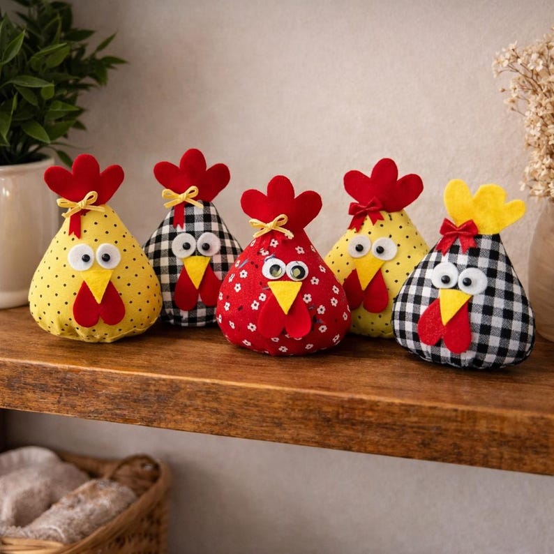 Stuffed Chicken Pattern Gingham Chickies Plush Sewing Pattern 3060T, Farmhouse Chicken Decor ...