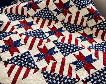 Patriot Harmony 3264T - Patriotic Star Patchwork Quilt Pattern, American Flag Quilt Design