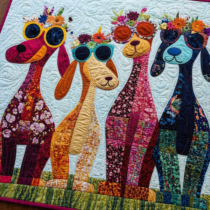 Boho Dog Appliqué Quilt Pattern 1566, Floral Sunglasses Pups Wall ...