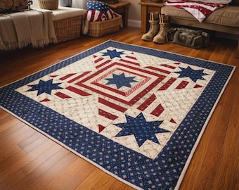 American Flag Quilt Pattern  3147T – Rustic Patriotic Star Patchwork Design (56x56 inches)
