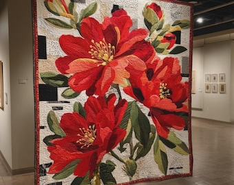 Floral Blaze 2754T – Bold Red Floral Quilt Pattern (30x34 inches)