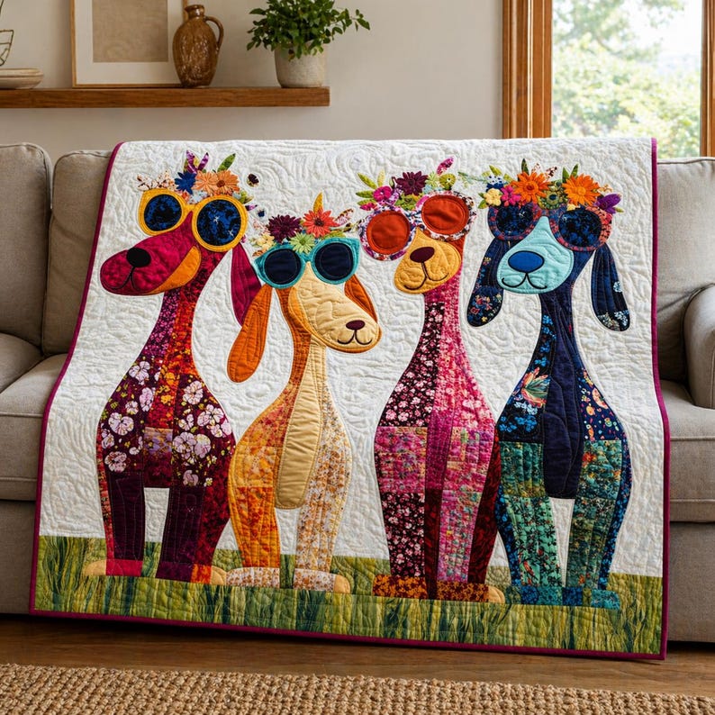 Boho Dog Appliqué Quilt Pattern 1566, Floral Sunglasses Pups Wall ...