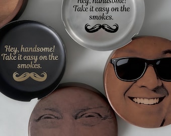Personalized Wooden Ashtray, Custom Photo Engraved Lid, Metal Insert Gift