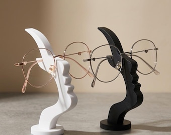 Abstract Glasses Holder Set of 2 – Minimalist Eyeglass Stand for Home & Office Desk, Black White Modern Decor, Unique Birthday Gift Her Him