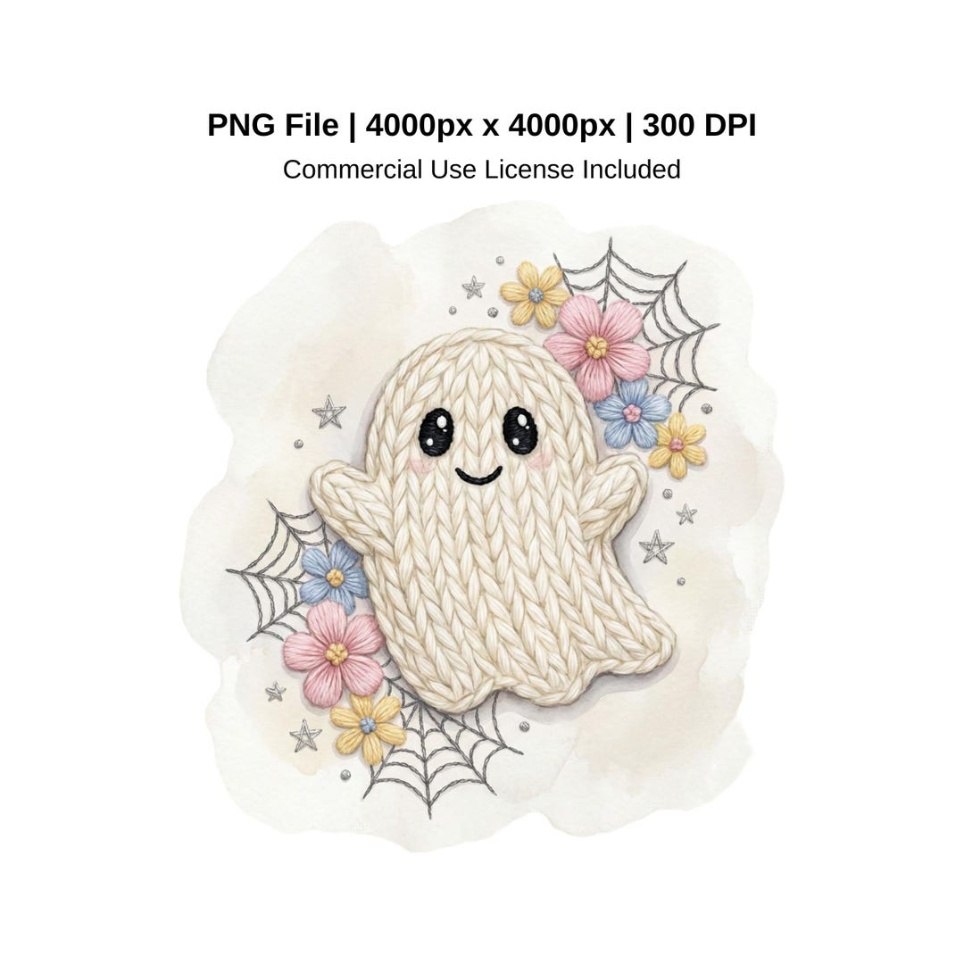 Spring Floral Ghost PNG, Cute Faux Yarn Ghost Sublimation Design ...